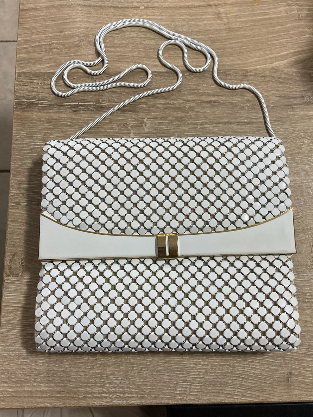 Vintage White Ultra Mesh Evening Shoulder Bag Purse with Chain Strap